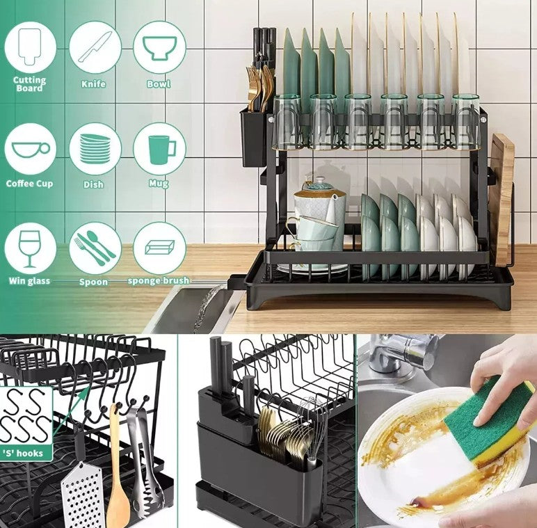 Escurridor De Platos 2 Niveles Multifuncional Organizador Color Negro