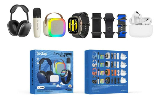 Combo Smartwatch Reloj Audifonos Parlante Microfono Negro - Negro - Mesh - Negro - Negro