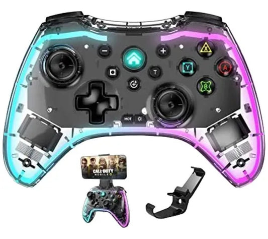 Controlador Gaming Rgb Transparente Inalámbrico Android Ios Color Negro