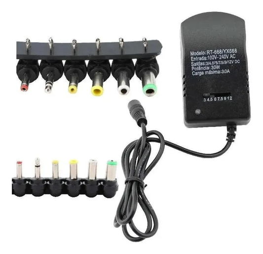 Cargador Universal 6 Puntas 3/4.5/7.5/9/12v-( Puntas ) 3.0a - Negro