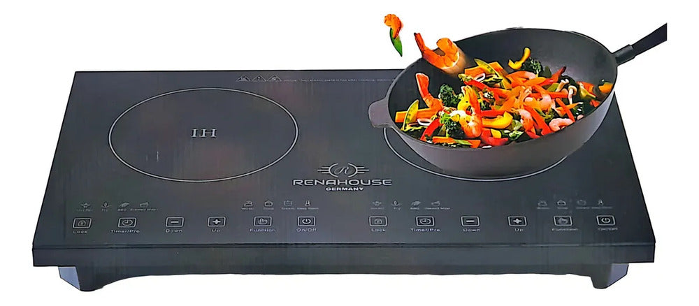 Estufa De Inducción 2 Puestos 1000w Control Táctil 9 Niveles Color Negro