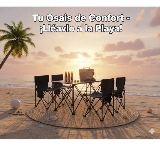 Mesa Zebbris Camping Picnic Jardin 4 Sillas Bancos Kit 5pcs - Negro