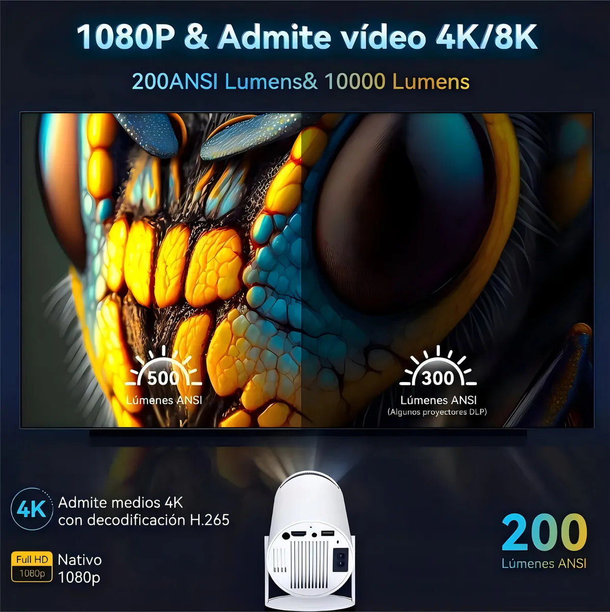 Proyector zebbris Smart Para Cine En Casa Hy300 1080hd Android 11 Co