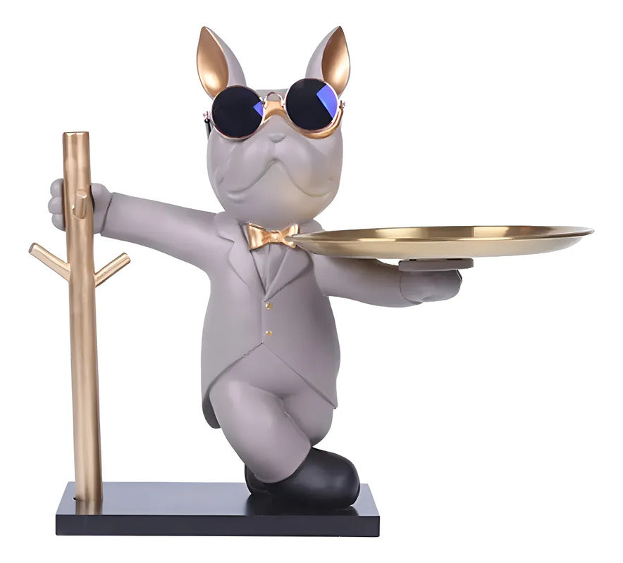 Escultura De Bulldog Francés, Figura De Perro Con Bandeja, Color Colores