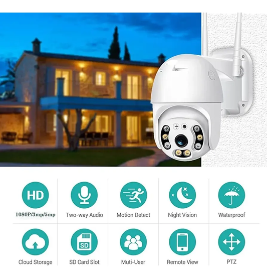 Cámara De Seguridad Domo Exterior Ip Wifi 360° V Noct Jortan Color Blanco