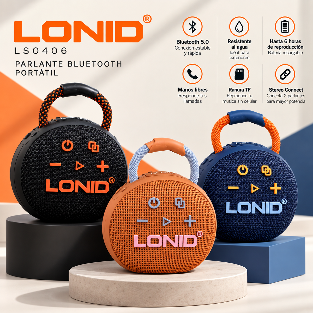 Parlante Bluetooth Ldnio Ls0406 Portátil Y Resistente Agua Naranja
