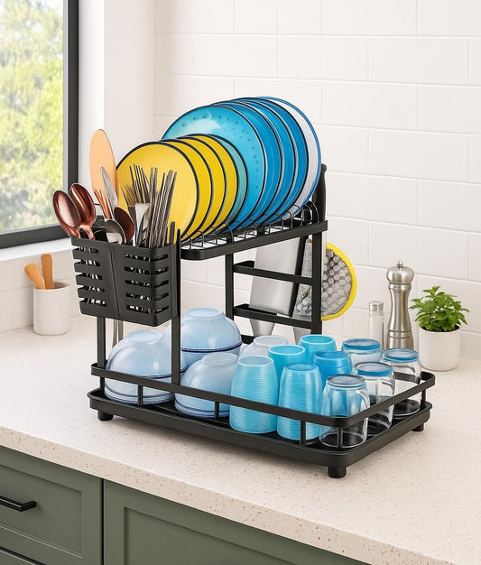 Organizador Y Escurridor Inde Platos Loza Cubiertos Seca Platos Negro