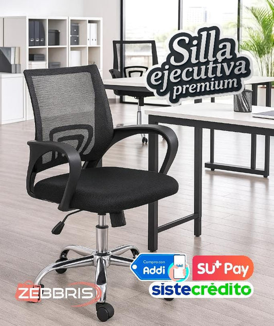 Silla Para Oficina Zebbris Escritorio Ergonómica Color Negro Material Del Tapizado Mesh