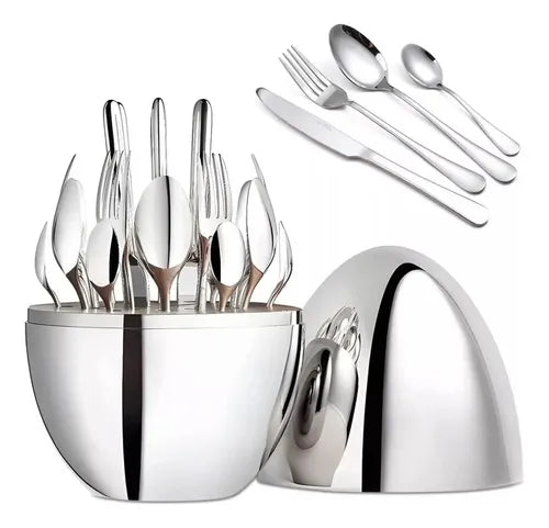 Juego De Cubiertos 24pcs Acero Inoxidable Gold Estuche Huevo Color Plateado