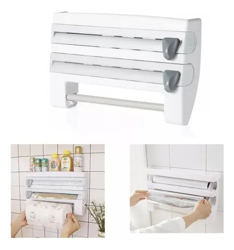 Porta Rollos Dispensador Cocina 4en1 Cortador Aluminio Papel