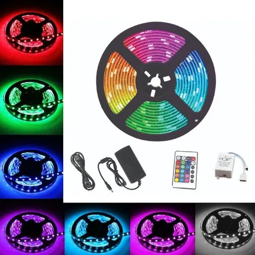 Cinta Led Multicolor Rgb Luz 5050 5mts + Control + Adaptador