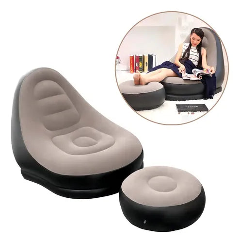Sillón Inflable Plegable Reposa Pies Sofá Portátil Exterior Color Negro