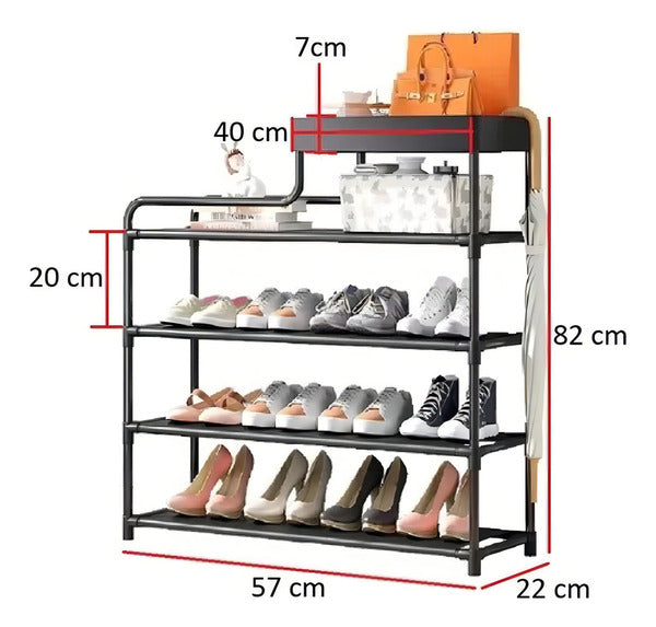 Organizador De Zapatos TLPB Metálico 4 Estantes Clásico Negro