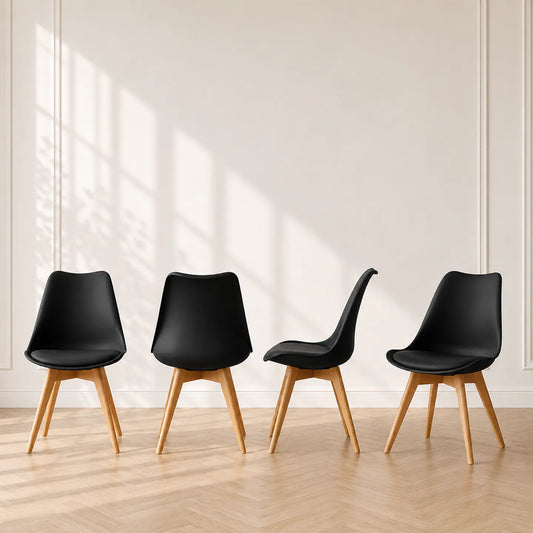 Kit 4 Silla Eames Con Asiento Acolchado Comedor Color Negro