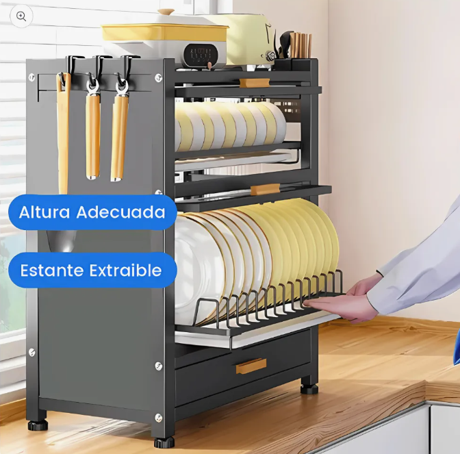 Platero Escurridor Platos Gabinete Cocina Organizador Cajon Color Negro
