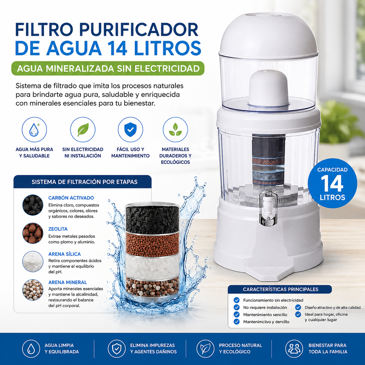 Filtro Purificador De Agua Bioenergetico 14 Lts 99.9% Pura
