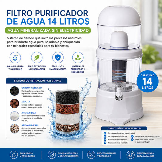 Filtro Purificador De Agua Bioenergetico 14 Lts 99.9% Pura
