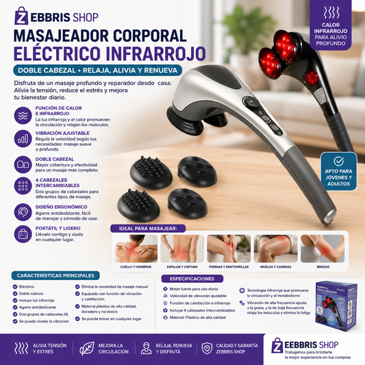 Masajeador Eléctrico Doble Cabeza Corporal Con Infrarrojo