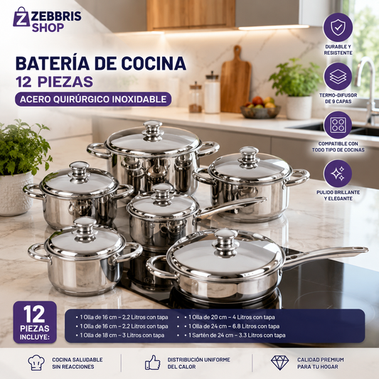 Ollas Acero Quirurgico Inoxidable Swisshome 12 Piezas