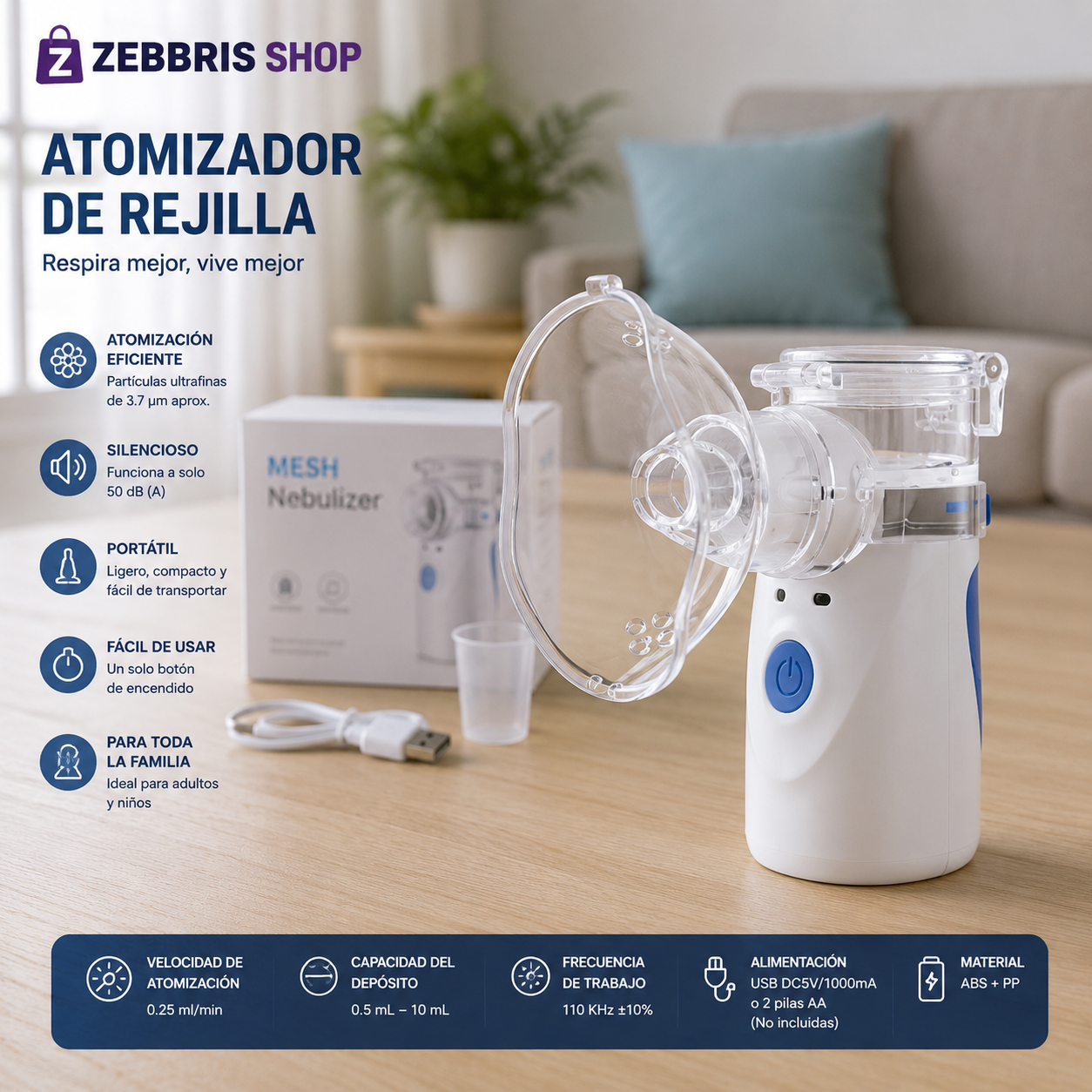 Nebulizador Portatil Adultos Niños 2 Mascarillas Asma