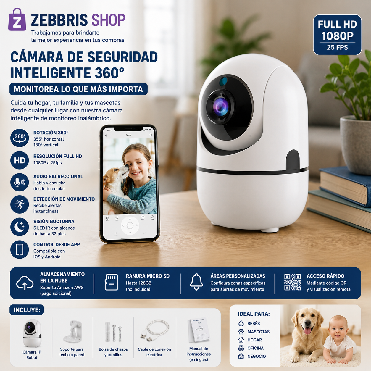 Camara Ip Robot 1 Antena App Wifi Visión Nocturna