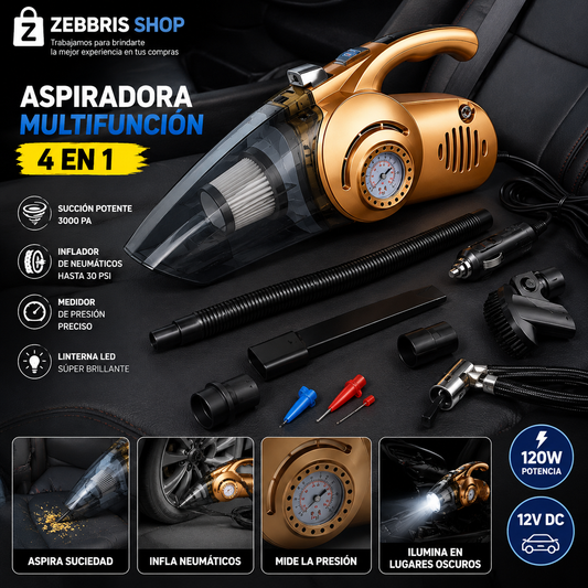 Aspiradora De Carro Multifunción Con Compresor 4 En 1