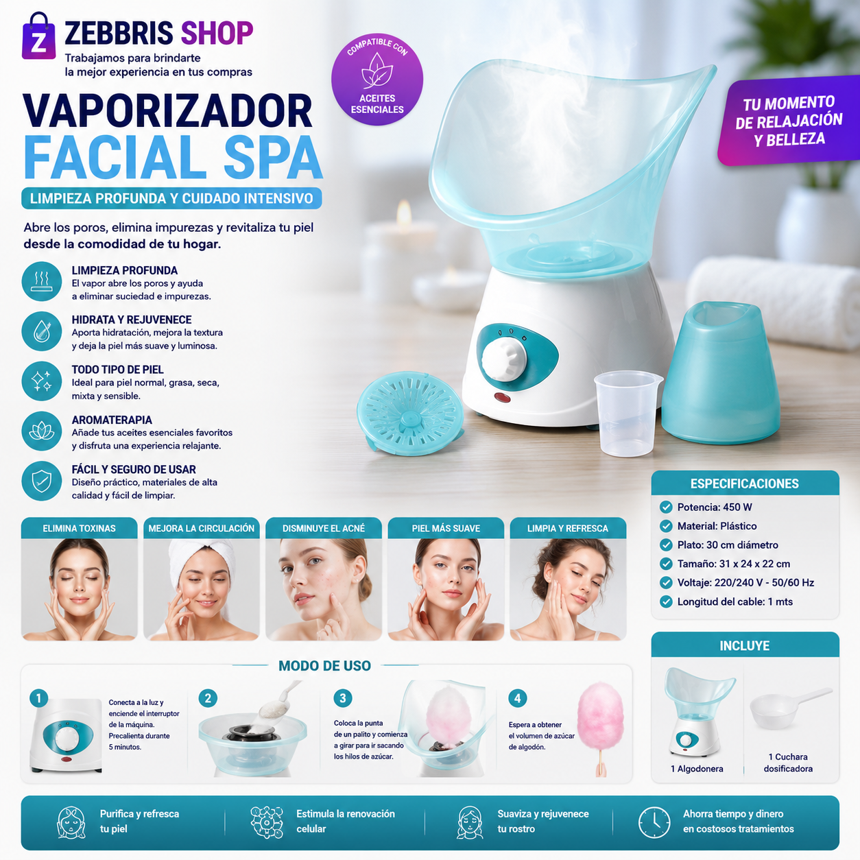 Vaporizador Sauna Facial Limpieza Poros Puntos Negros