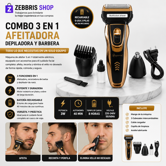 Maquina Geemy 3 En 1 Afeitadora Y Cortadora De Pelo