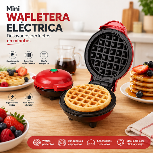 Mini Waflera Redonda Antiadherente Eléctrica Pancakes