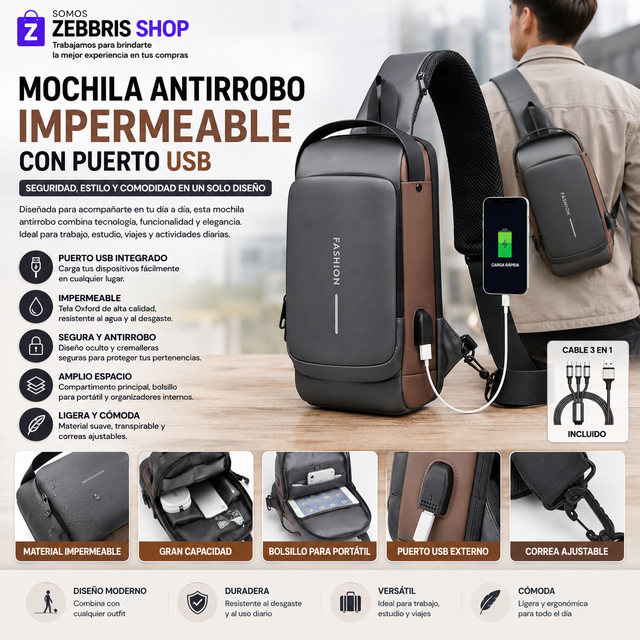 Mochila De Hombro Antirrobo Para Hombre Y Mujer