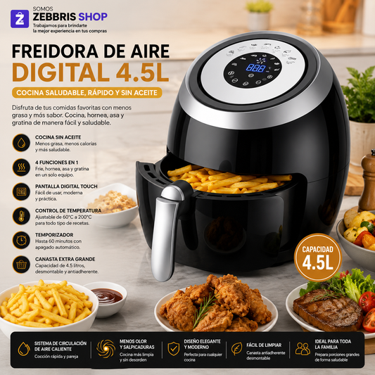 Freidora Eléctrica De Aire Digital 4.5 Litros Oven