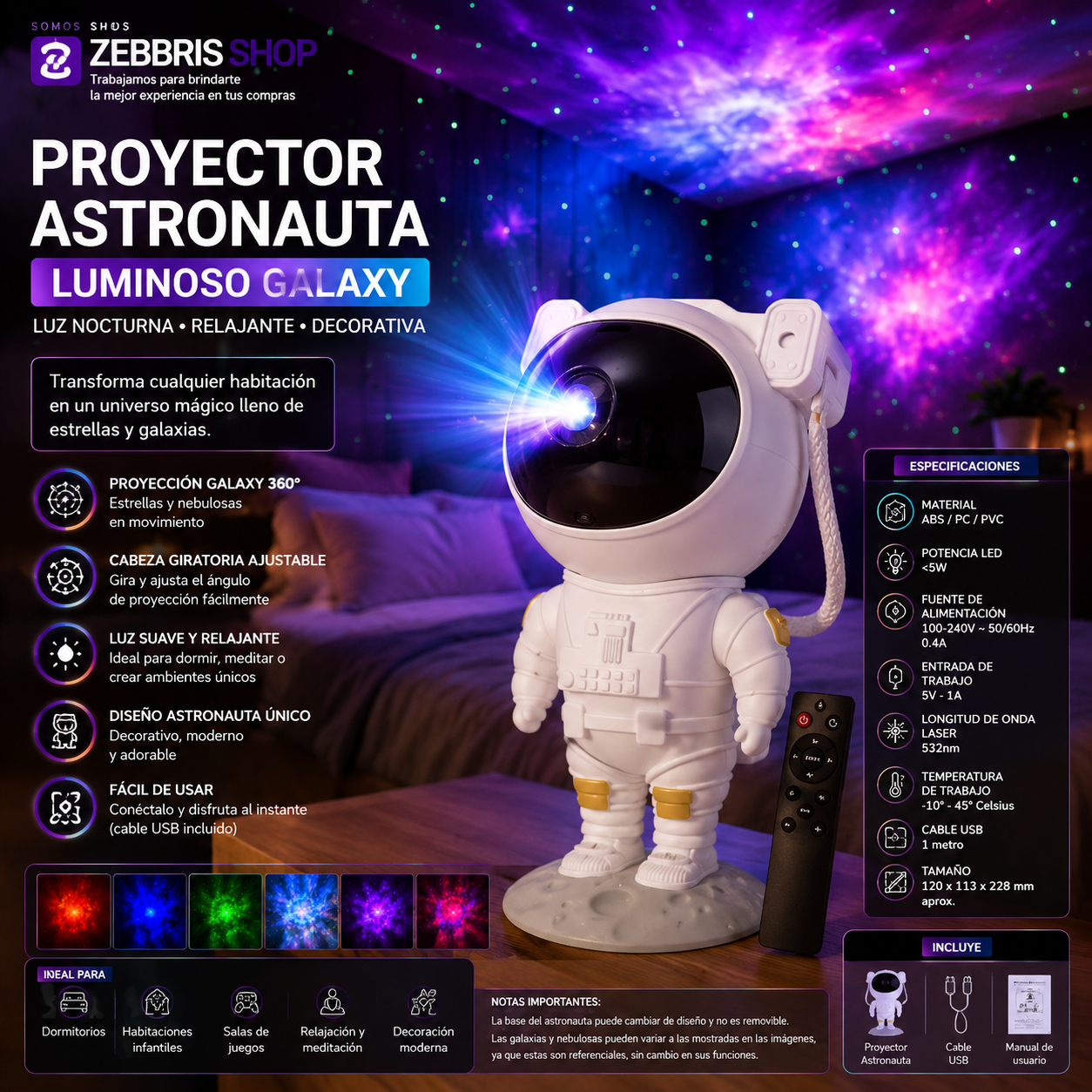 Proyector De Luces Galaxia/nebulosa Diseño Astronauta Morph