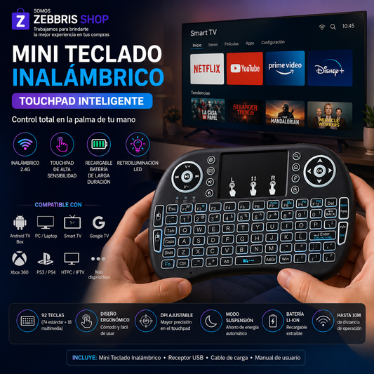 Mini Teclado Inalámbrico Airmouse Android Smart Tv Iluminado
