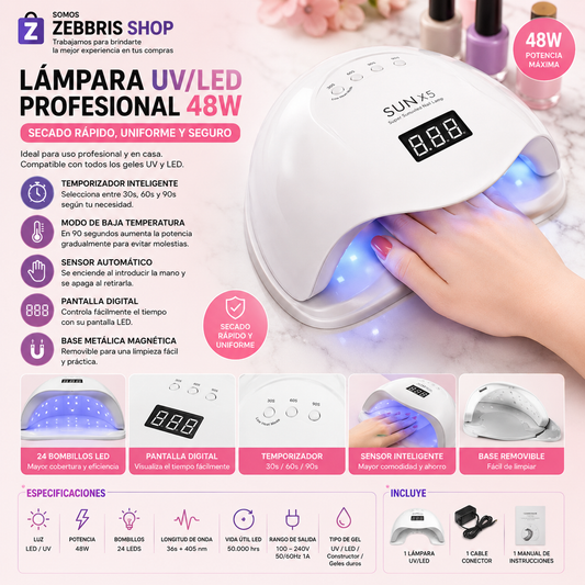 Lampara De Uñas 48 Wats Led-uv Gel Profesional Secado Rapido