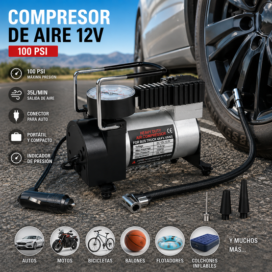 Mini Compresor De Aire Gris 12v 150 Psi Metalico Auto Cicla