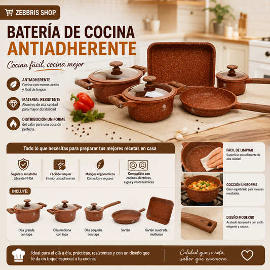 Batería Ollas En Granito 8 Piezas Schaffhausen Black Gold