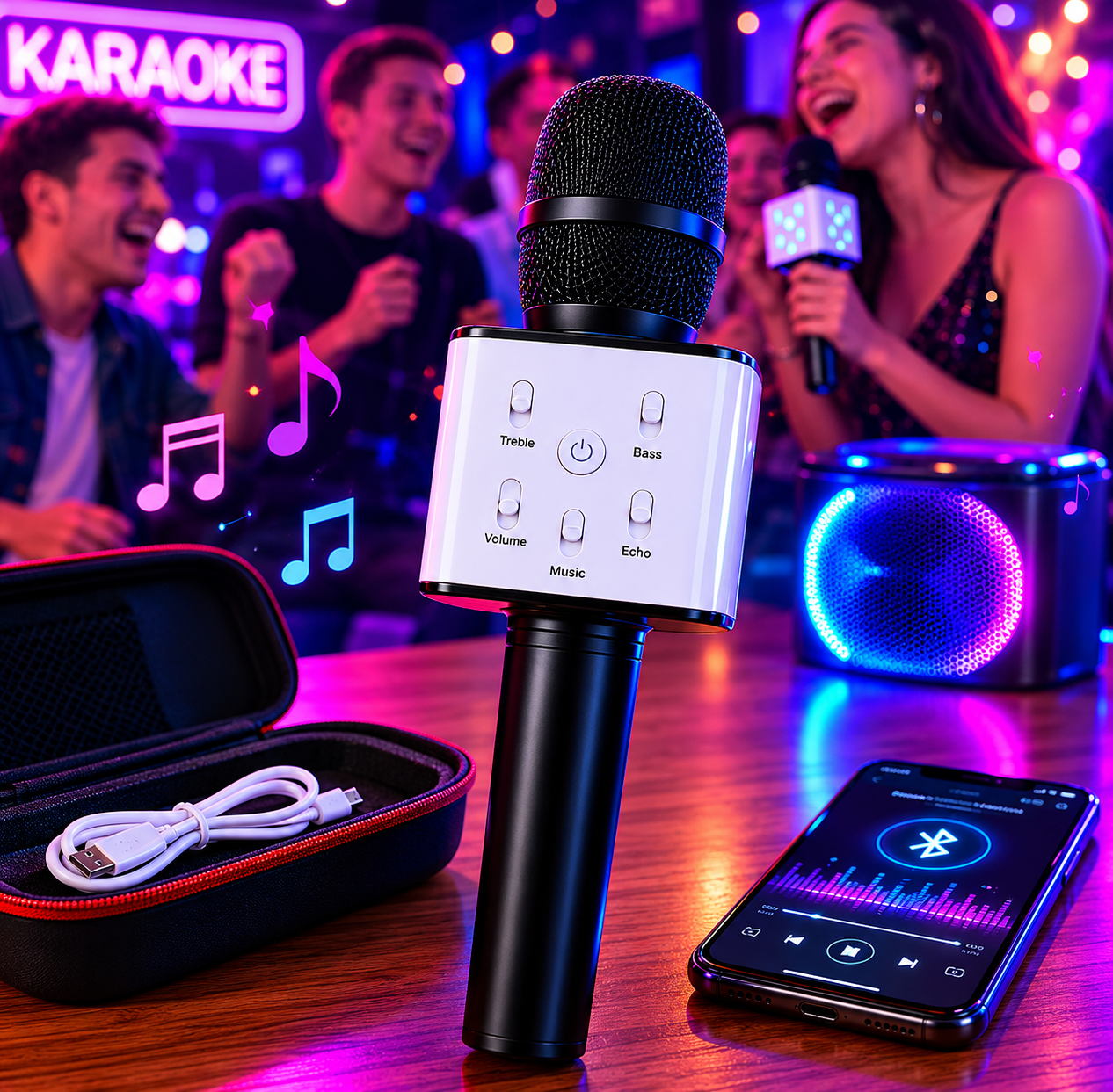 Microfono Karaoke Con Bluetooth Parlante Portatil + Estuche