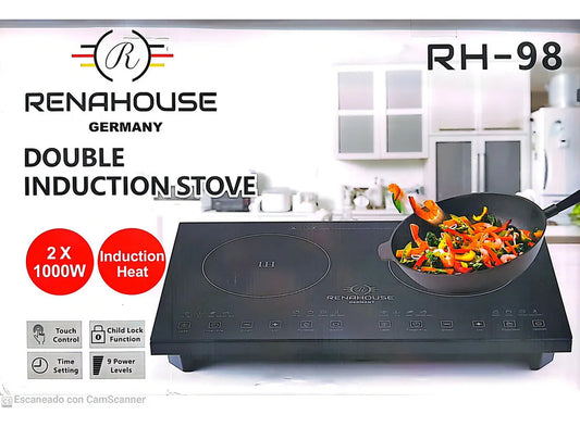 Estufa De Inducción 2 Puestos 1000w Control Táctil 9 Niveles Color Negro