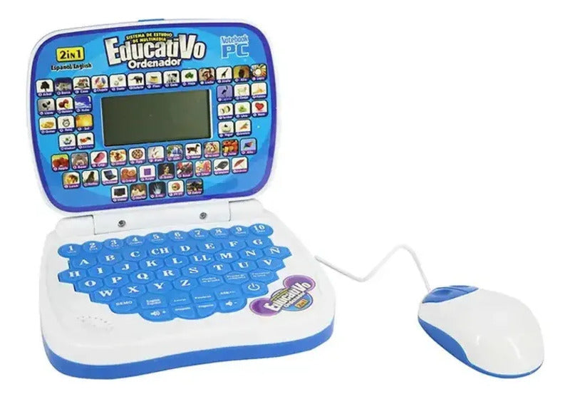 Mini Computador Portátil Mouse Didáctico Infantil Educativo Color Azul y Rosado