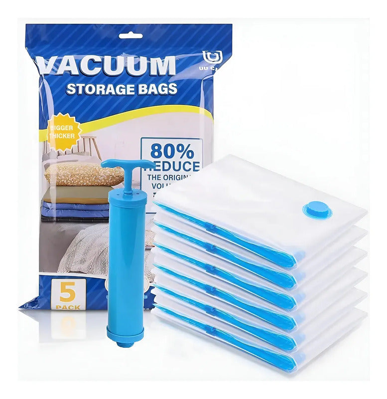 Set X5 Bolsas Zebbris Vacio Ropa Acolchado Viaje+ Aspi Bomba