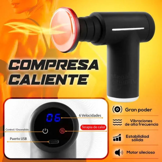 Pistola Masajeadora Massage Gun Percutora 6 Niveles Calor Frío Recargable USB