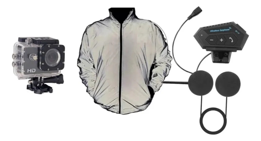 Combo Motero Zebbris (Intercomunicador BT12+chaqueta Reflectiva+camara sport)
