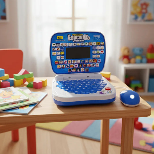 Mini Computador Portátil Mouse Didáctico Infantil Educativo Color Azul y Rosado