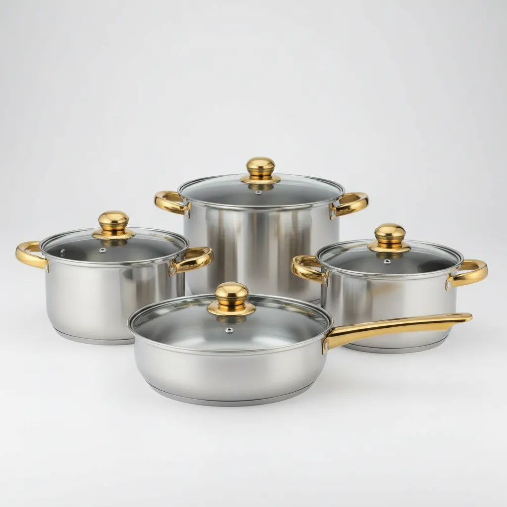 Juego De Ollas De Cocina En Acero Zebbris 12 Piezas Dorado