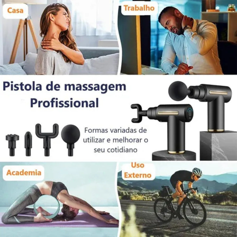 Pistola masajeadora para cuerpo Facial Gun 4 Cabezales Pistola Masajeadora negro
