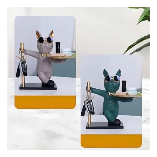 Escultura De Bulldog Francés, Figura De Perro Con Bandeja, Color Colores