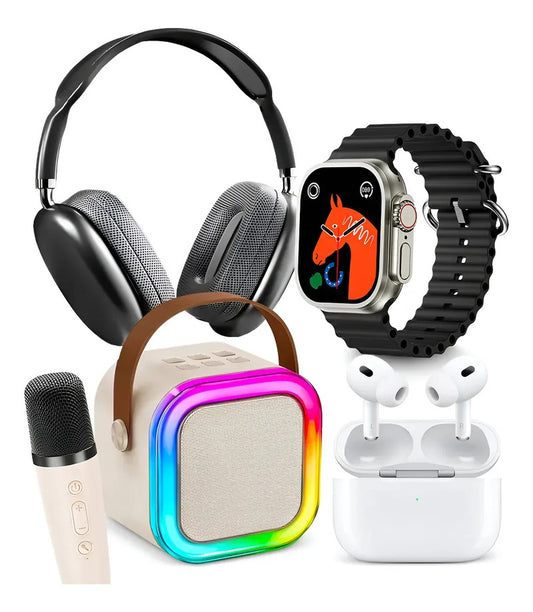 Combo Smartwatch Reloj Audifonos Parlante Microfono Negro - Negro - Mesh - Negro - Negro