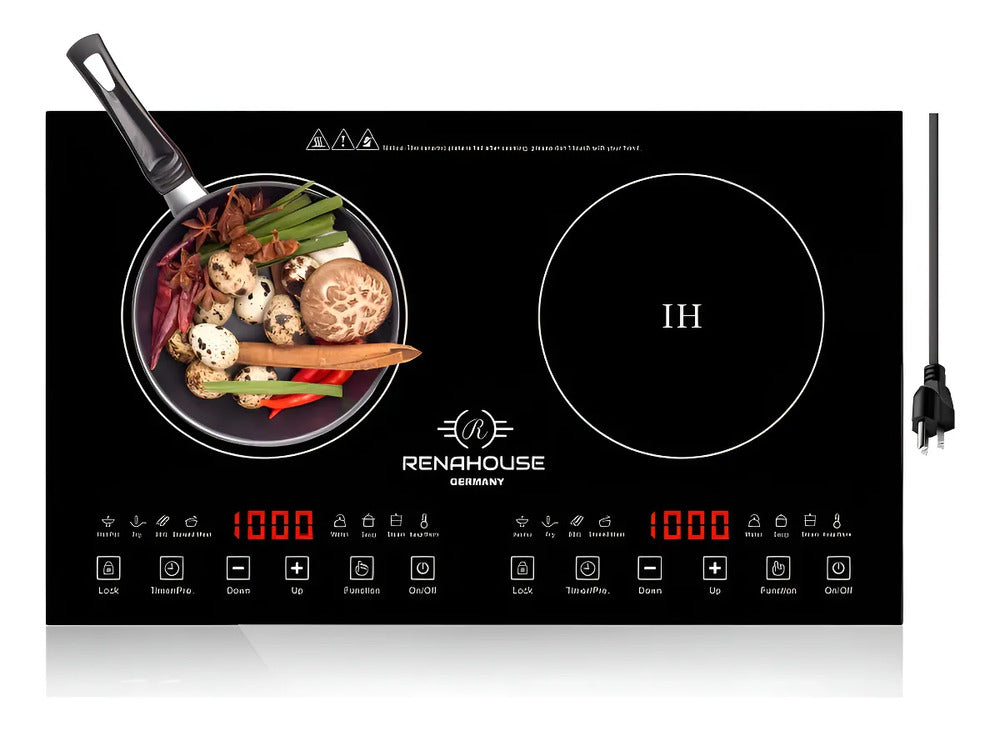Estufa De Inducción 2 Puestos 1000w Control Táctil 9 Niveles Color Negro