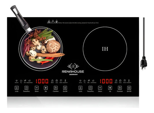 Estufa De Inducción 2 Puestos 1000w Control Táctil 9 Niveles Color Negro