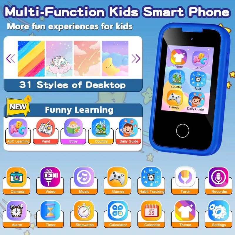Telefono Inteligente Para Niños Y Niñas Con Camara Zebbris - Azul